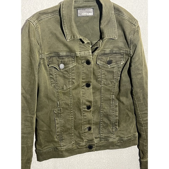 Articles of Society Women's Olive Green Distressed Trucker Jean Jacket Size S - Picture 2 of 8